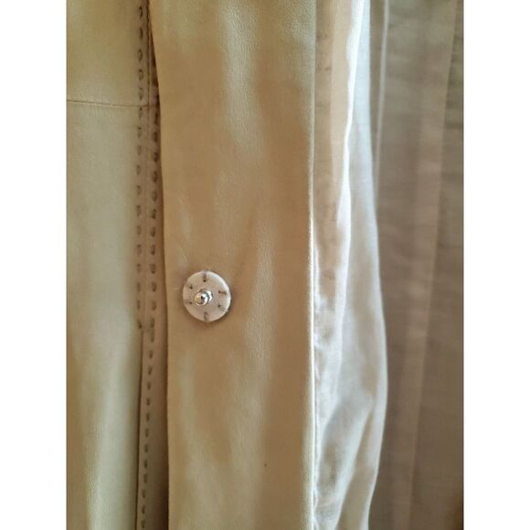 Elie Tahari Coat Cecelia Leather SM Lazer Cut Thin Buttery Soft Putty Tan Color - Picture 8 of 14